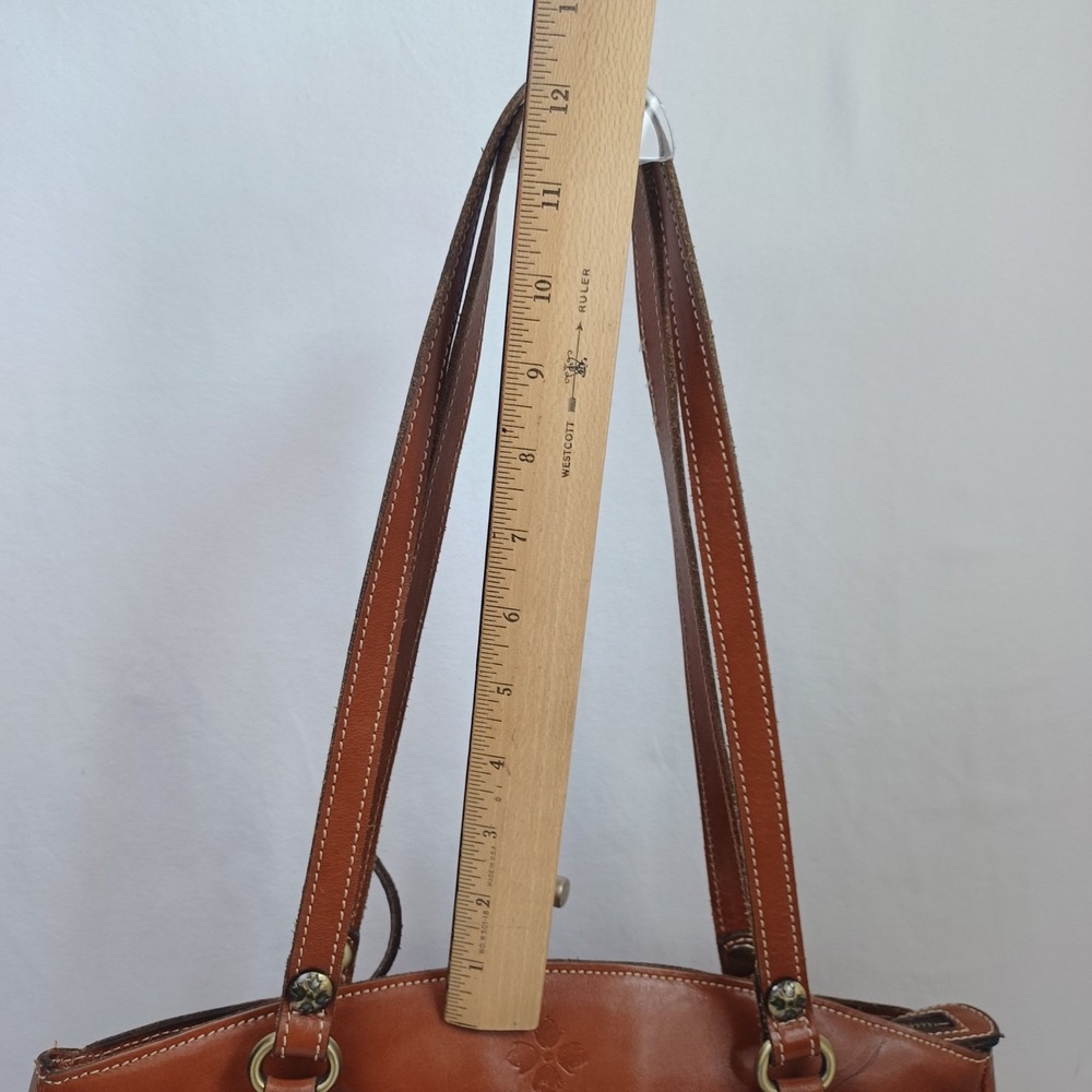 Patricia Nash Cognac Leather Tote Bag‎ Front Zip Contrast Stitching Brown - Picture 14 of 16